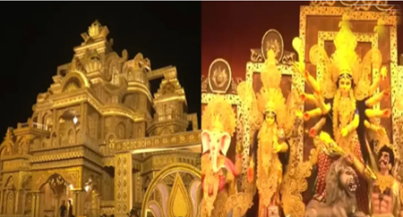 बंगाल में मां दुर्गा का शाही दरबार, 100 किलो सोने के गहनों की चर्चा!