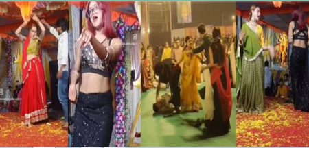 दुर्गा की झांकी के सामने किन्नरों का अश्लील डांस का वीडियो वायरल, गरबा में आपस में भिड़े युवक