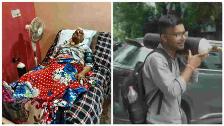 पिता 4 महीने से ऑक्सीजन पर, FIR के लिए दर-दर भटक रहा बेटा; सिलेंडर कंधे पर लेकर SP ऑफिस पहुंचकर जताया विरोध
